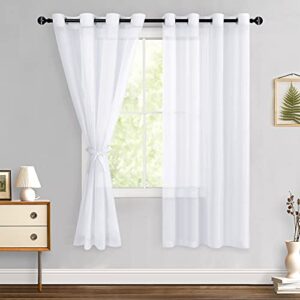 hiasan white sheer curtains for bedroom with tiebacks, lightweight airy breathable voile drapes light filtering grommet window curtains for living room, nursery, farmhouse, w52 x l63, 2 soft panels