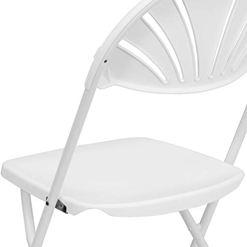 EMMA + OLIVER 2 Pack 650 lb. Capacity White Plastic Fan Back Folding Chair