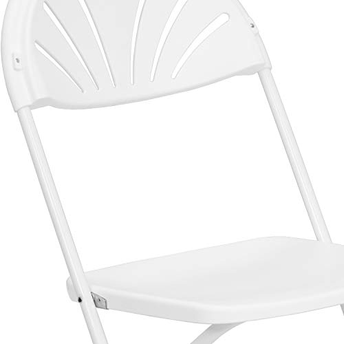 EMMA + OLIVER 2 Pack 650 lb. Capacity White Plastic Fan Back Folding Chair