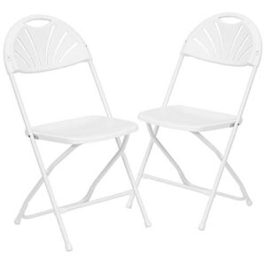 EMMA + OLIVER 2 Pack 650 lb. Capacity White Plastic Fan Back Folding Chair