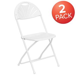 EMMA + OLIVER 2 Pack 650 lb. Capacity White Plastic Fan Back Folding Chair