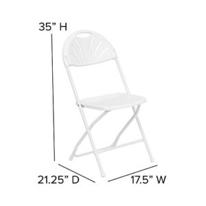 EMMA + OLIVER 2 Pack 650 lb. Capacity White Plastic Fan Back Folding Chair