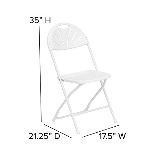 EMMA + OLIVER 2 Pack 650 lb. Capacity White Plastic Fan Back Folding Chair