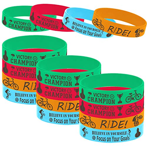 Oringaga 24PCS Bicycle Party Motivational Rubber Bracelets, BMX Bike Game Party Baby Shower Birthday Party Supplies Decorations Gifts Prize Goodie Bag Favors Silicone Wristbands