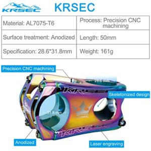 KRSEC Bike Stem 31.8 Stem 50mm Mountain Bike Stem Riser Short Handlebar Stem Bracket Aluminum Alloy for Most Bicycle, Road Bike, Raceface Handlebars MTB, BMX, Fixie Gear, Cycling Accessories, Rainbow