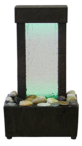 Nature's Mark 10" H Crackled Glass Light Show Tabletop Water Fountain with Natural River Rocks and Color Changing LED Lights (Cordless)