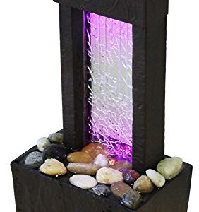 Nature's Mark 10" H Crackled Glass Light Show Tabletop Water Fountain with Natural River Rocks and Color Changing LED Lights (Cordless)