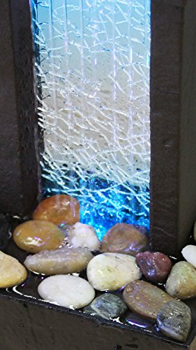 Nature's Mark 10" H Crackled Glass Light Show Tabletop Water Fountain with Natural River Rocks and Color Changing LED Lights (Cordless)