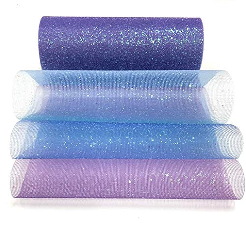 Lauthen.S Rainbow Glitter Tulle Rolls, Decorative Tulle Fabric Roll 6" x 10 Yards(30 Feet) Blue Shimmer Color Fabric Ribbon for Table Chair Sash Hair Bow Costume Wedding Birthday Baby Shower