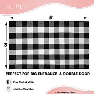 LILI REY Buffalo Plaid Rug – 3x5 Buffalo Plaid Outdoor Rug, Black and White Outdoor Rug, Outdoor Rug 3x5, Front Porch Rug, Buffalo Check Outdoor Rug, Black and White Checkered Rug, Plaid Door mat