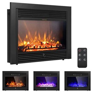 costway 28.5-inch electric fireplace inserts, 750w/1500w wall recessed and freestanding fireplace with 3 flame colors, 5 brightness settings, 8h timer, remote control, fireplace heater for indoor use