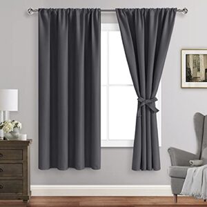 jiuzhen blackout curtains for bedroom - thermal insulated room darkening rod pocket curtains for living room, set of 2 panels with tiebacks, 42 x 63 inch length, dark grey