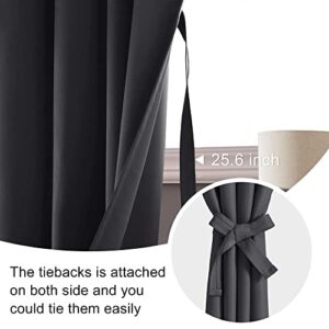 JIUZHEN Blackout Curtains for Bedroom - Thermal Insulated Room Darkening Rod Pocket Curtains for Living Room, Set of 2 Panels with Tiebacks, 42 x 63 Inch Length, Dark Grey