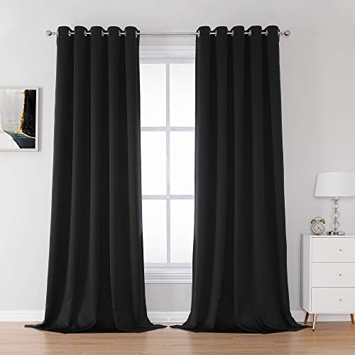 DUALIFE Black Blackout Curtain Panels/Drapes (60 Inch Wide by 120 Inch Length, 2 Panels) Solid Thermal Insulated Energy Efficient Bedroom Curtains for Hall/Dining Room Grommet Set of 2 Panels