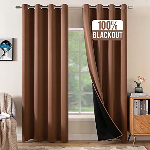 MIULEE 100% Blackout Curtains 84 inches Long Window Drapes for Living Room Darkening Light Blocking and Thermal Insulated for Full Shade Grommets Top 2 Panels Mocha