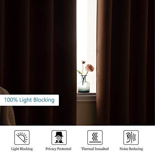 MIULEE 100% Blackout Curtains 84 inches Long Window Drapes for Living Room Darkening Light Blocking and Thermal Insulated for Full Shade Grommets Top 2 Panels Mocha