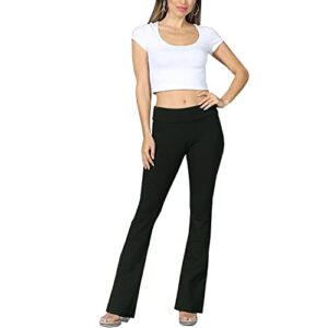cnc style p001 women's comfy cotton foled waist stretch bootcut yoga leggings high waisted bootleg flare work pants, black, small