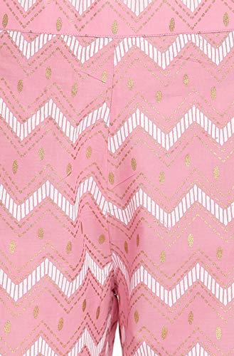 Janasya Women's Pink Foil Printed Cotton Kurta with Palazzo