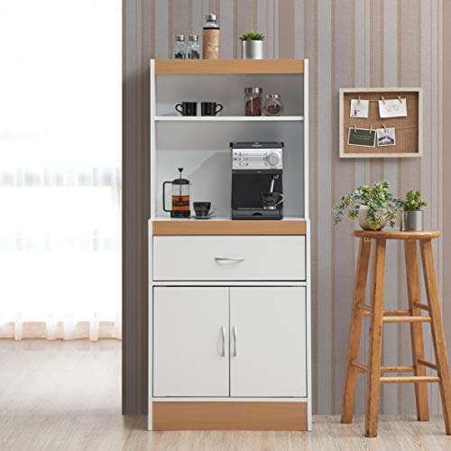Hodedah Tall Open Shelves Kitchen Cabinet, White