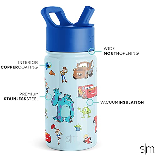 Simple Modern Disney Pixar Kids Water Bottle with Straw Lid | Reusable Insulated Stainless Steel Cup for Boys, School | Summit Collection | 14oz, Pixar Pals