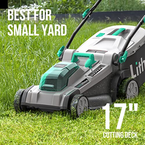 Litheli Cordless Lawn Mower 17 Inch, 2 x 20V 4.0Ah Battery Lawn Mowers with Brushless Motor, Bagging & Mulching, Charger Included