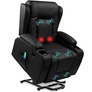 best choice products electric power lift recliner massage chair, adjustable furniture for back, lumbar, legs w/ 3 positions, usb port, heat, cupholders, easy-to-reach side button - black