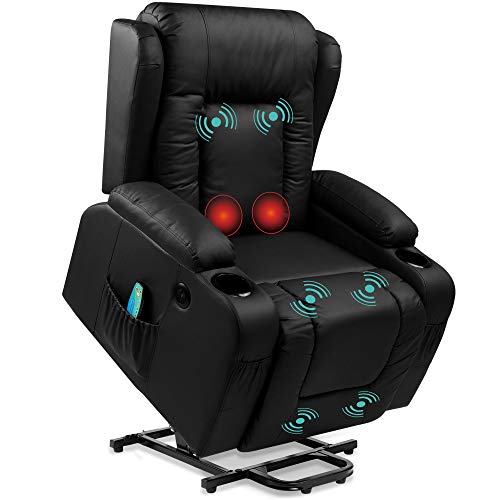 Best Choice Products Electric Power Lift Recliner Massage Chair, Adjustable Furniture for Back, Lumbar, Legs w/ 3 Positions, USB Port, Heat, Cupholders, Easy-to-Reach Side Button - Black