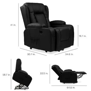 Best Choice Products Electric Power Lift Recliner Massage Chair, Adjustable Furniture for Back, Lumbar, Legs w/ 3 Positions, USB Port, Heat, Cupholders, Easy-to-Reach Side Button - Black