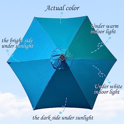 Blissun 7.5 ft Solar Umbrella 18 LED Lighted Patio Umbrella Table Market Umbrella with Tilt and Crank Outdoor Umbrella for Garden, Deck, Backyard, Pool and Beach, Cerulean