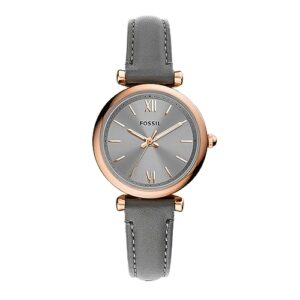 fossil women's carlie mini quartz stainless steel and eco leather watch, color: rose gold, grey (model: es5068)