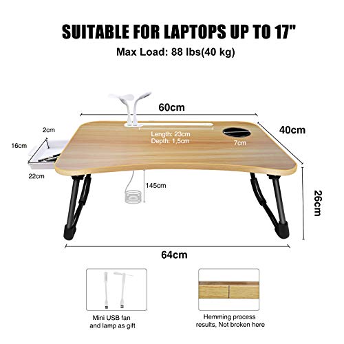 Laptop Bed Desk,Portable Foldable Laptop Lap Desk Tray Table with USB Charge Port/Cup Holder/Storage Drawer,for Bed/Couch/Sofa Working, Reading