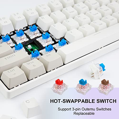 Newmen GM610 60% Wireless Mechanical Keyboard,Wired/Bluetooth RGB Backlit,61 Anti-Ghosting Keys,Programmable,Hot-Swappable Gaming Keyboard,for PC Windows Mac Laptop Computer(Blue)