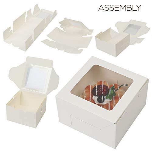 LotFancy White Bakery Boxes with Window, 4x4x2.5 Inches, 60 Pc Pastry Boxes for Cookies, Macarons, Chocolates and Baked Goods, Small Treat Boxes for Holidays, Parties, Birthday, White Paper Cardboard