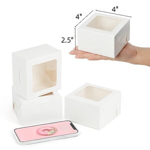 LotFancy White Bakery Boxes with Window, 4x4x2.5 Inches, 60 Pc Pastry Boxes for Cookies, Macarons, Chocolates and Baked Goods, Small Treat Boxes for Holidays, Parties, Birthday, White Paper Cardboard