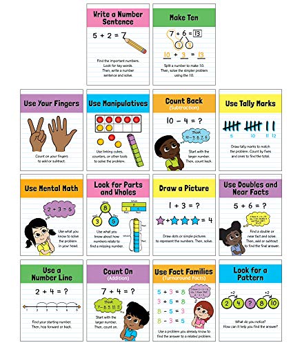 Carson Dellosa Math Strategies Posters, 8.5" x 11" Math Posters for Wall Decor, Bulletin Board, Classroom Decor, Daycare Supplies, Office Decor, Homeschool and Classroom Posters (14 Posters)