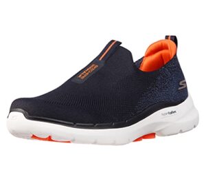 skechers men's gowalk 6-stretch fit slip-on athletic performance walking shoe, navy/orange, 12