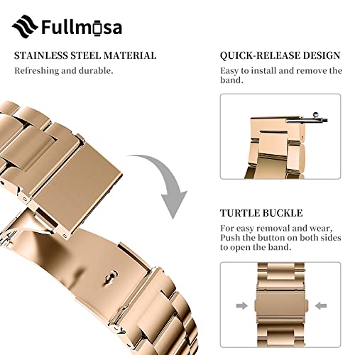 Fullmosa 18mm Stainless Steel Watch band, Quick Release Watch strap Compatible with Garmin Vivoactive 4S/Vivomove 3S/Active S/Venu 2S/Move 3S, Huawei Watch 1st, Rose Gold