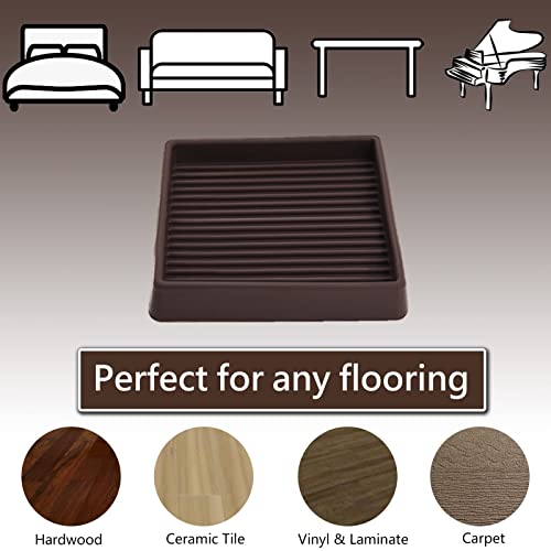 Jayen 3x3 Square Rubber Furniture Caster Cups, Anti-Sliding Furniture Pads Bed Stopper Floor Protectors with Grip - Protect Any Flooring