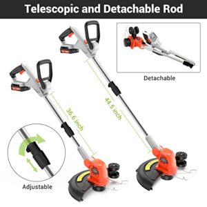 PAXCESS 20V 12-Inch Cordless String Trimmer/Weed Eater, 2 PCS 2.0Ah Battery & Charger Weed Wacker, 6 PCS Spool Line & 2 Cap Included, 180° Rotatable Handle, Adjustable Rod Length, Lightweight