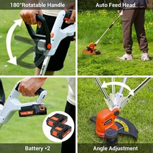 PAXCESS 20V 12-Inch Cordless String Trimmer/Weed Eater, 2 PCS 2.0Ah Battery & Charger Weed Wacker, 6 PCS Spool Line & 2 Cap Included, 180° Rotatable Handle, Adjustable Rod Length, Lightweight