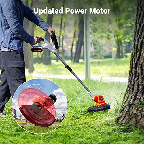 PAXCESS 20V 12-Inch Cordless String Trimmer/Weed Eater, 2 PCS 2.0Ah Battery & Charger Weed Wacker, 6 PCS Spool Line & 2 Cap Included, 180° Rotatable Handle, Adjustable Rod Length, Lightweight