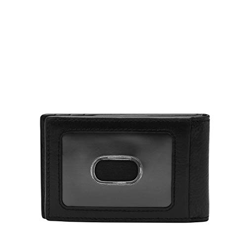 Fossil Men's Andrew Leather Slim Minimalist Magnetic Money Clip Bifold Front Pocket Wallet, Black, (Model: ML4391001)