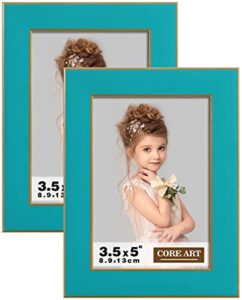 core art 3.5x5 picture frames, turquoise blue photo frames set of 2, 3.5 by 5 colorful frame with hd plexiglas, wall or tabletop display