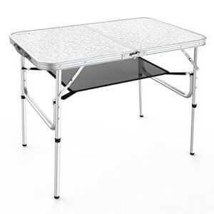 sportneer camping table, adjustable height small folding table with mesh layer portable camp tables with aluminum legs for outdoor camp picnic beach bbq cooking (23.6" l x 15.7" w (3 height))