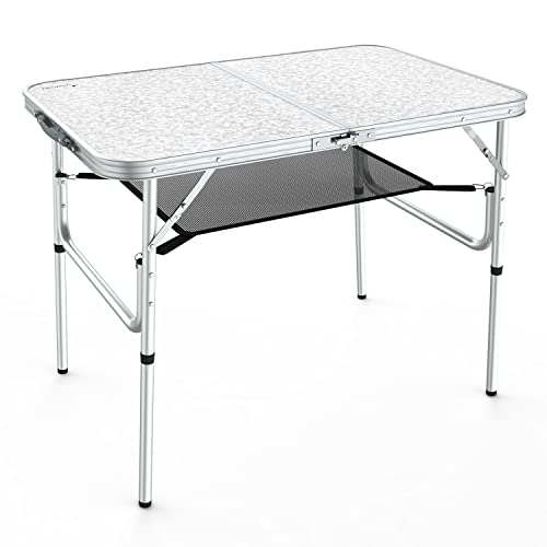 Sportneer Camping Table, Adjustable Height Small Folding Table with Mesh Layer Portable Camp Tables with Aluminum Legs for Outdoor Camp Picnic Beach BBQ Cooking (23.6" L x 15.7" W (3 Height))