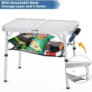 Sportneer Camping Table, Adjustable Height Small Folding Table with Mesh Layer Portable Camp Tables with Aluminum Legs for Outdoor Camp Picnic Beach BBQ Cooking (23.6" L x 15.7" W (3 Height))