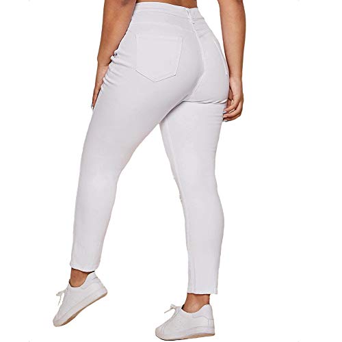 ALLABREVE Women's Plus Size Stretch Skinny Distressed High-Rise Jeans, High Waist Slim Fit Denim Jegging, Girlfriend Tight Jean Pants (Distressed High-Rise Skinny White, 2XL)