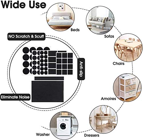 Felt Furniture Pads -56 Pcs(1+2)” Furniture Pads Hardwoods Floors Self Adhesive, Cuttable Felt Chair Pads, Anti Scratch Floor Protectors for Furniture Feet Chair Legs, Furniture Felt Pads, Black