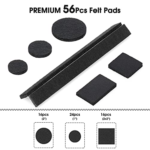 Felt Furniture Pads -56 Pcs(1+2)” Furniture Pads Hardwoods Floors Self Adhesive, Cuttable Felt Chair Pads, Anti Scratch Floor Protectors for Furniture Feet Chair Legs, Furniture Felt Pads, Black