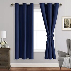 jiuzhen blackout curtains with tiebacks - thermal insulated, light blocking and noise reducing grommet curtain drapes for bedroom and living room, set of 2 panels, 42 x 63 inch length, navy blue